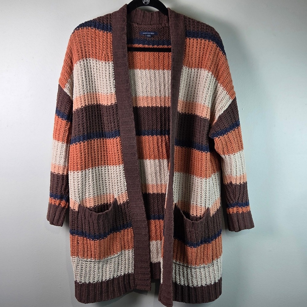 American Eagle Cardigan Womens M Multi Color Excellent Chenille Striped Boho